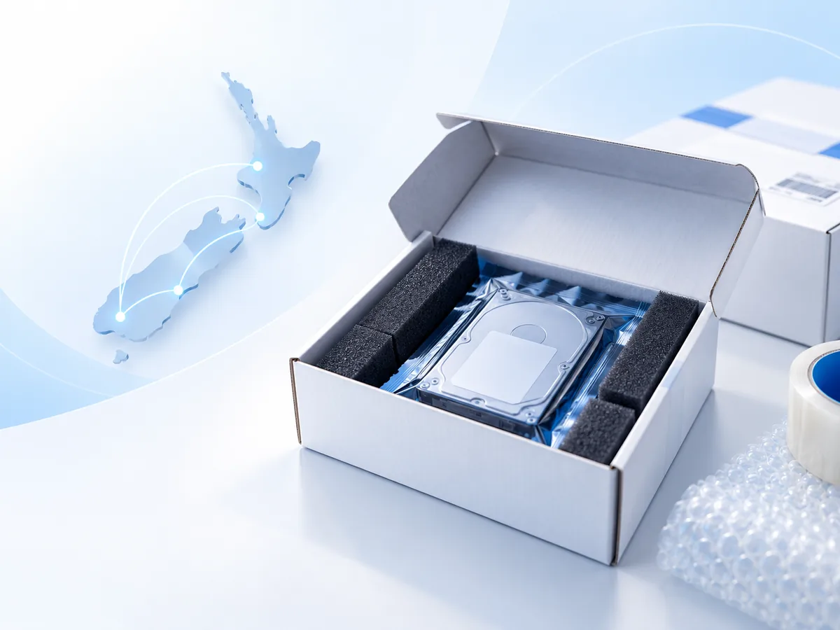 Storage device securely packed for tracked nationwide data recovery shipping