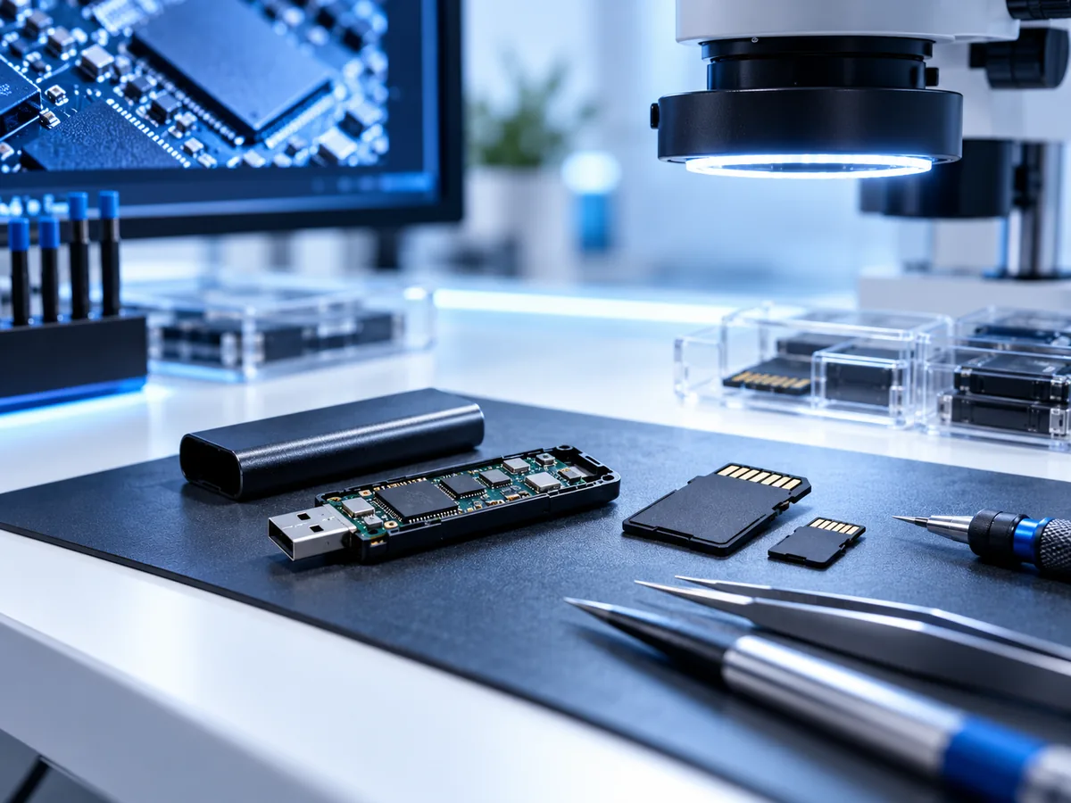 USB flash storage and memory cards under precision recovery inspection