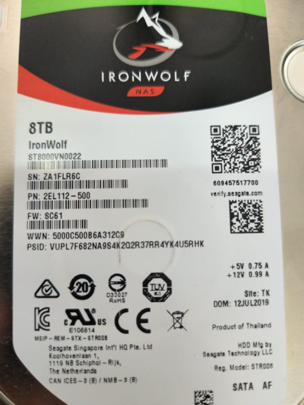 ST8000VN0022, ZA1, TK, PN 2EL112-500, FW SC61, Seagate 8TB SATA 3.5 Hard Drive