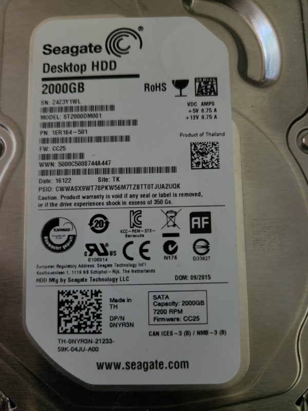 ST2000DM001, Z4Z, TK, PN 1ER164-501, FW CC25, Seagate 2TB SATA 3.5 Hard Drive