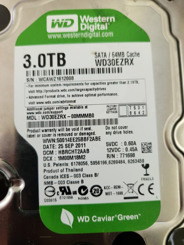 WD30EZRX-00MMMB0, DCM HARCHT2AAB, Western Digital 3TB SATA 3.5 Hard Drive