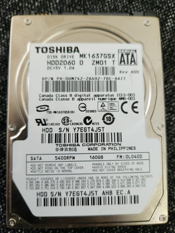 MK1637GSX, DL040D, HDD2D60 D ZM01 T, Toshiba 160GB SATA 2.5 Hard Drive