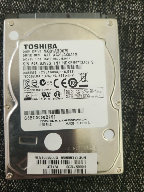 MQ01ABD075, AA21/AX0A4M, HDKBB97T3A02 T, Toshiba 750GB SATA 2.5 Hard Drive