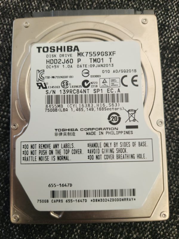 MK7559GSXF, A0/GQ005B, HDD2J60 P TV01 T, Toshiba 750GB SATA 2.5 Hard Drive