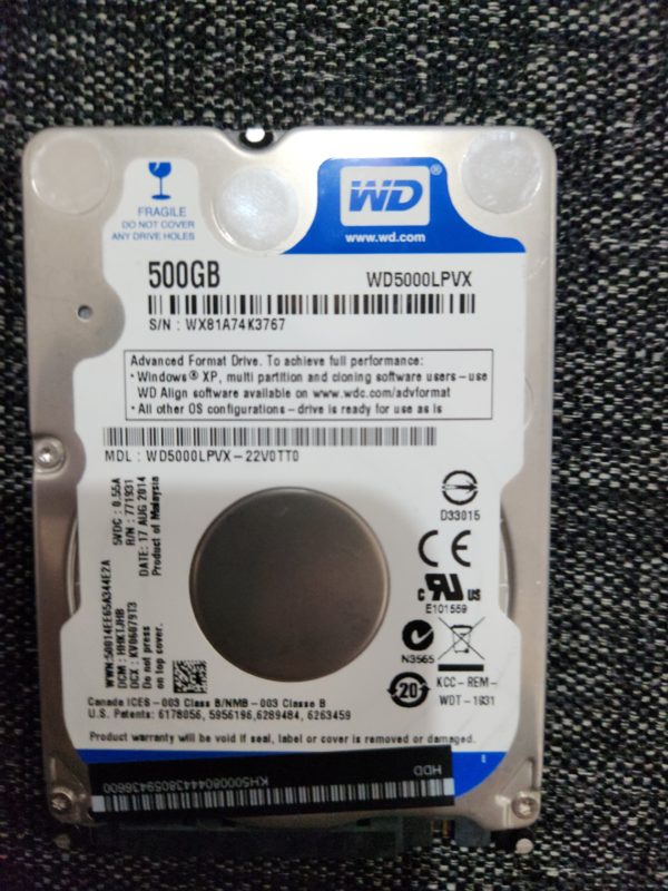 WD5000LPVX-22V0TT0, DCM HHKT2HB, Western Digital 500GB SATA 2.5 Hard Drive