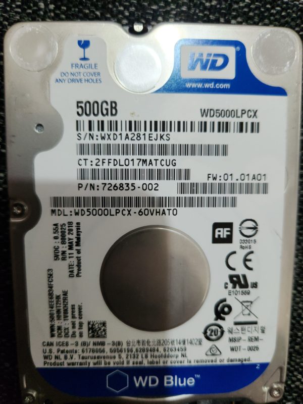 WD5000LPCX-60VHAT0, DCM HHNT2HK, Western Digital 500GB SATA 2.5 Hard Drive