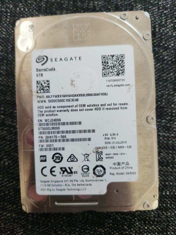 ST5000LM000, WCJ, WU, PN 2AN170-566, FW 0001, Seagate 5TB SATA 2.5 Hard Drive