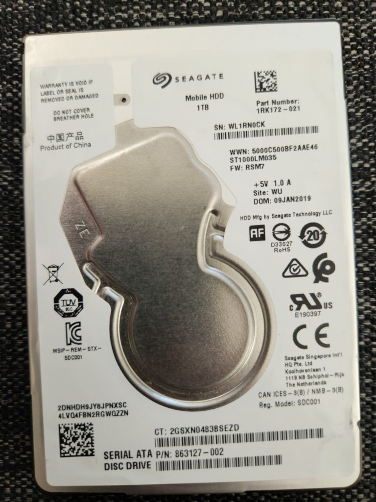 ST1000LM035, PN: 1RK172-286, SN: WDEGEANX, WU,FW: SDM2, Seagate 1Tb 2.5