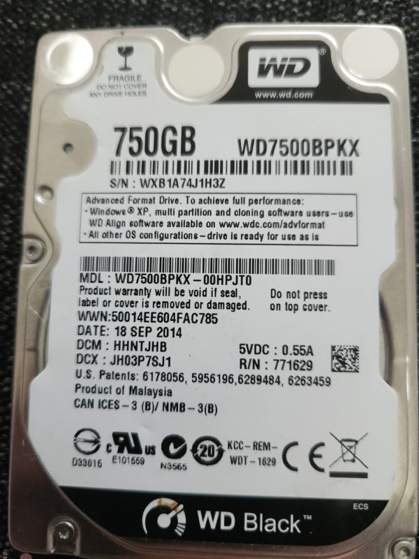 WD7500BPKX-00HPJT0, DCM HHNTJHB, Western Digital 750GB SATA 2.5 Hard Drive