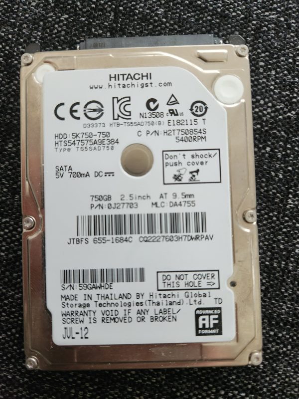 HTS547575A9E384, PN 0J27703, MLC DA4755, Hitachi 750GB SATA 2.5 Hard Drive